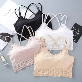 

Women Letter Cross Straps Tube Tops Convertible Thin Pad Lace Bralette Top Sexy Lace V-Neck Underwear Wrapped Chest Hot