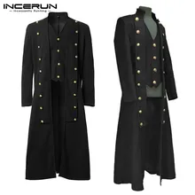 Винтажные мужские пальто с длинным рукавом, одноцветные Тренчи на пуговицах, удлиненная верхняя одежда, мужской костюм INCERUN