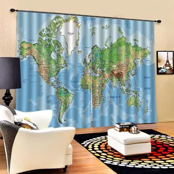 

blue map curtains Customized size Luxury Blackout 3D Window Curtains For Living Room Drapes Cortinas