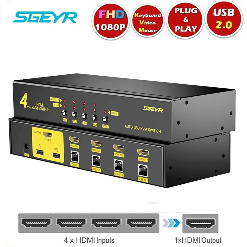 HDMI KVM переключатель с 4 портами 4x1 двумя мониторами порта концентратор USB 2 0 аудио и