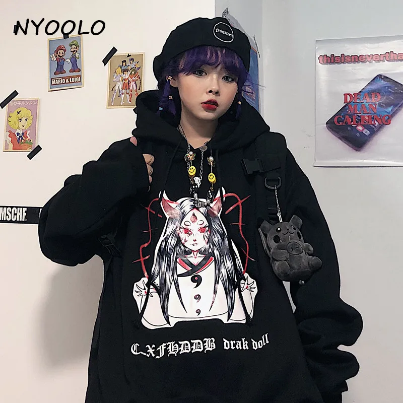NYOOLO Винтаж уличные костюмы на Хэллоуин для девочек с принтом в виде букв, с принтом толстовки свободного покроя, с капюшоном, с капюшоном на осень и зиму, пуловер теплая Толстовка для мужчин и женщин