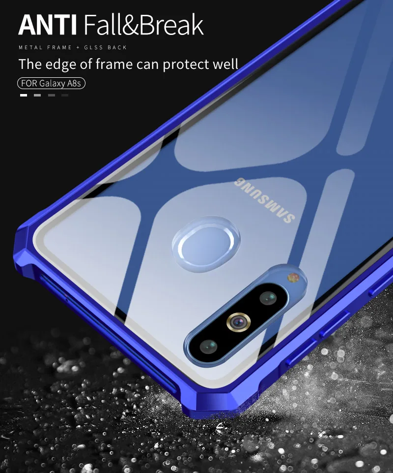 Роскошный чехол для samsung Galaxy A8S, металлическая рамка, бампер и прозрачная задняя крышка из закаленного стекла для A8s G8870, чехол, чехол