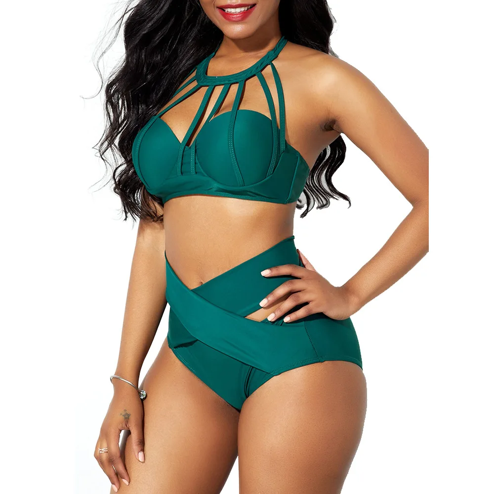 Express Body Contour Compression Convertible Halter Crop Top Green Women's