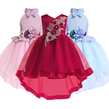 Платья с цветочным узором для девочек; костюм принцессы; пышная юбка-пачка с оборками; детская одежда; праздничное платье без рукавов; детские летние платья для выпускного вечера