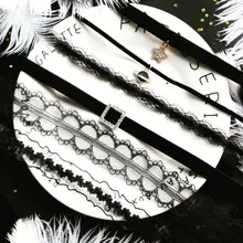 Японский с черным кружевом звездами кулон короткая цепочка на ключицы для женская Мода Готическая драгоценность