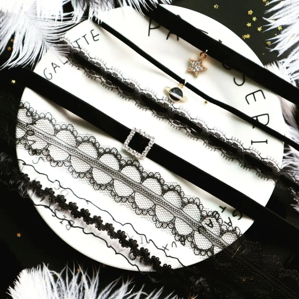 

2019 New Japanese Variety Of Black Lace Stars Pendant Short Clavicle Chain For Woman Fashion Gothic Jewelry