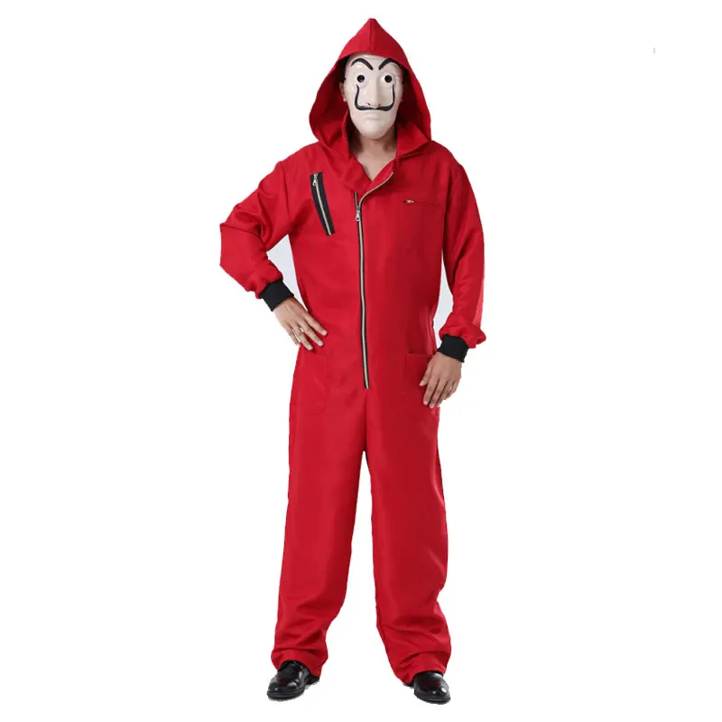 Halloween performance costume paper money house Dali tooling clothes cosplay mask one-piece suit movie | Тематическая одежда и