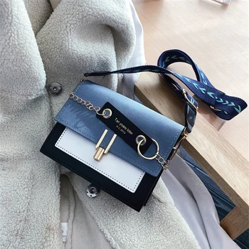 

Designer Fashion Handbag Lady Contrast Color Shoulder Messenger Bag Casual Leather Wide Strap Women Small Square Crossbody Bags