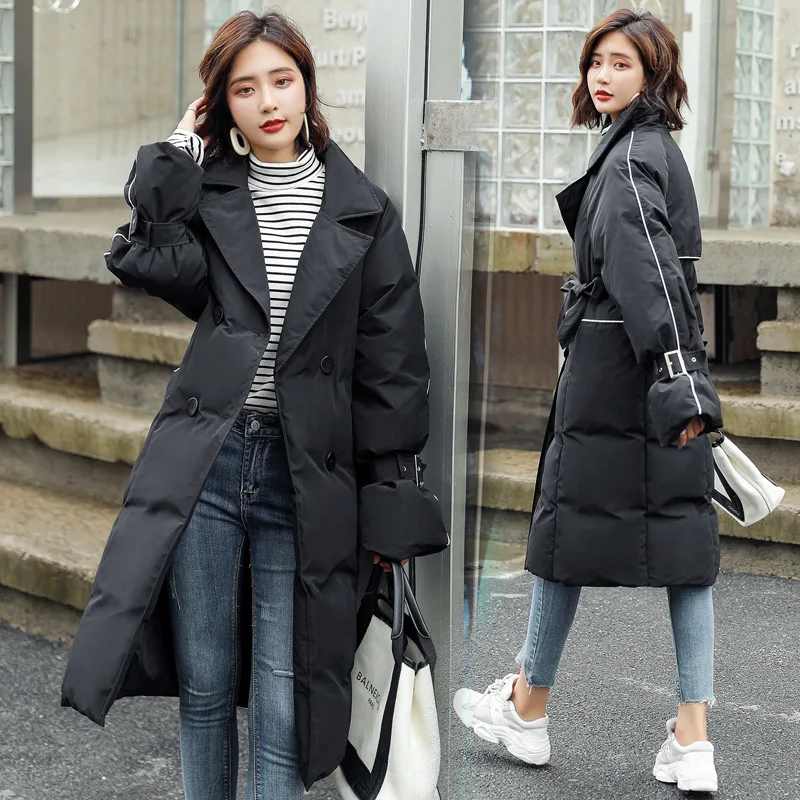 Korean-style Ol Winter Trend Simple Cool Slimming Slim Fit Versatile Solid Color Long Sleeve Polo Collar Cotton Coat Elegant