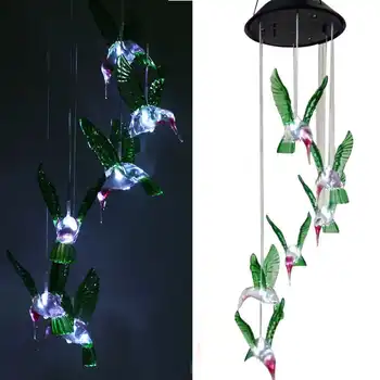 

Lucky Hummingbird Wind Chimes Bells LED Solar Wind Chimes Crystals Hanging Pendant Wall Home Car Decor Garden Window Decoration