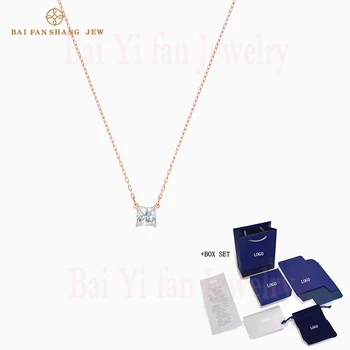 

Fashion Jewelry SWA New ATTRACT Necklace Rose Gold Elegant Square Crystal Necklace Wild Shape Girlfriend Romantic Gift