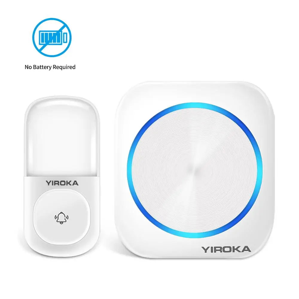 

Yiroka Wireless Doorbell Home Security Smart Chimes Door bell LED light 58 Songs with Self power generation Button