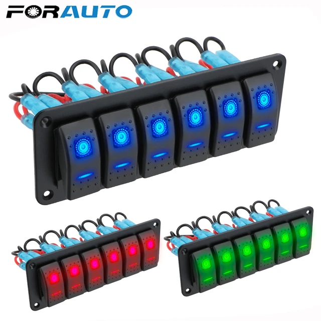 12/24V 6 Gang LED Toggle Switch Panel for Marine Boat Caravan RV Waterproof ON OFF Rocker Switch Panel Double Light Switch