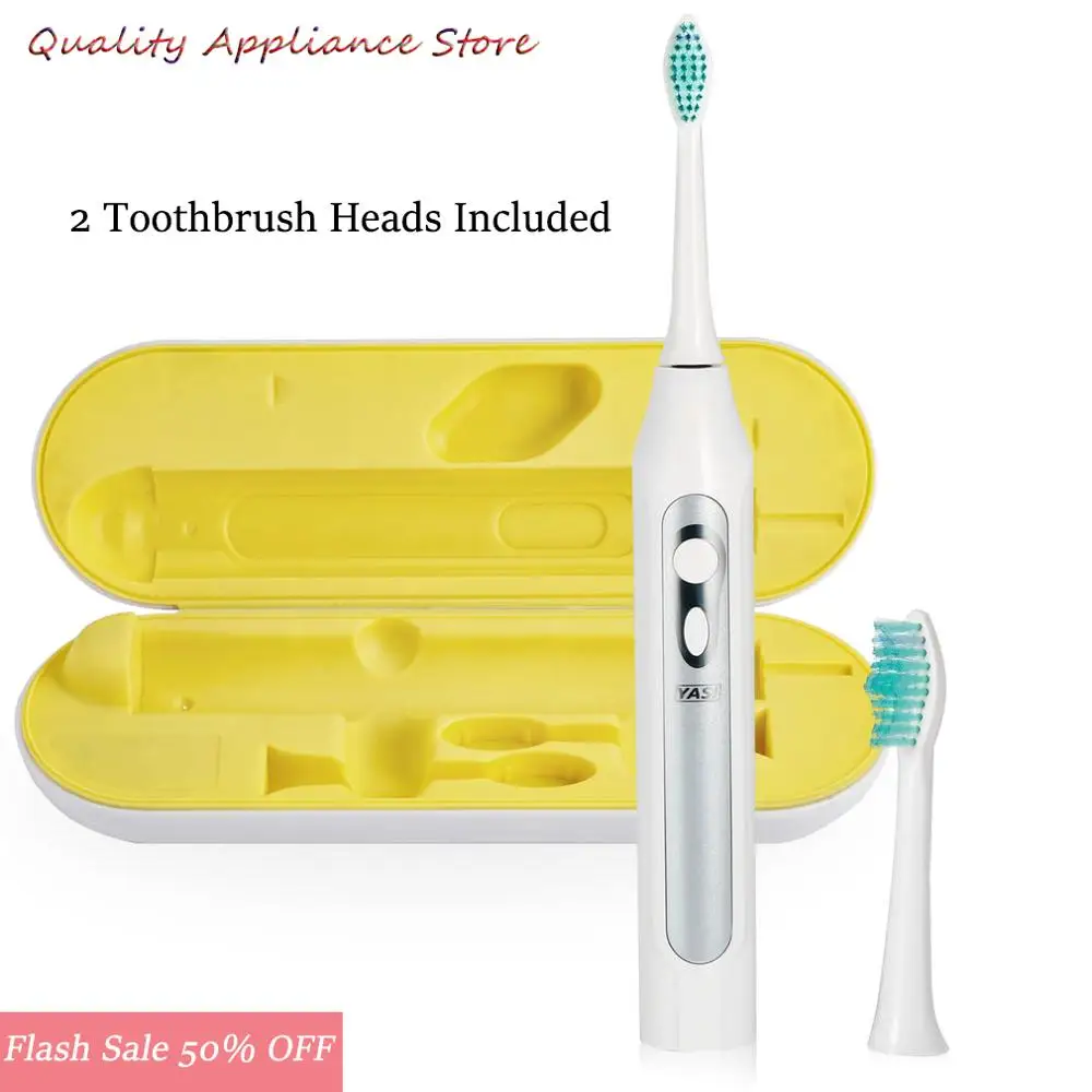

Sonic Electric Toothbrush Automatic 5 Modes Adjustable White Portable Easy Operation Wireless Rechargeable with 2 Brush Heads