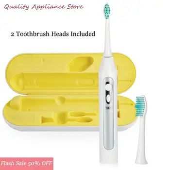 

Sonic Electric Toothbrush Automatic 5 Modes Adjustable White Portable Easy Operation Wireless Rechargeable with 2 Brush Heads
