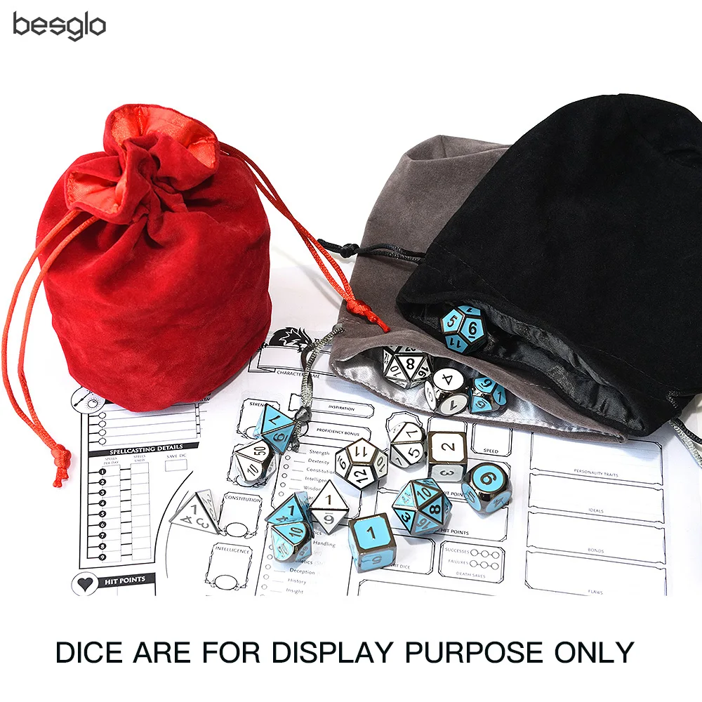 Drawstring Velvet Dice Bag Double-Layer for Packing Gift Dice Jewelry Coin Storage Trinkets Red Black Gray