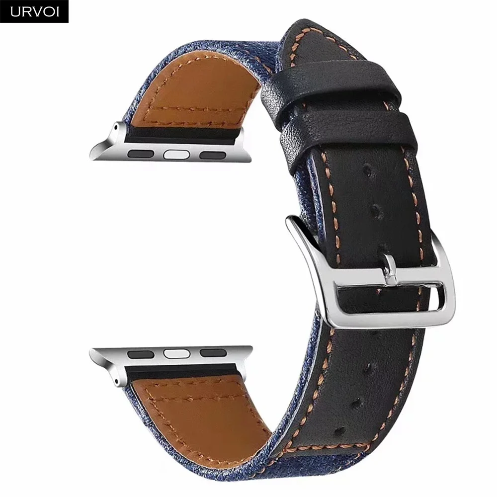 URVOI холст band для apple watch серии 5 4 3 2 1 ремешок для наручных часов iwatch, большие размеры 40-44 мм джинсы с кожаной задняя браслет на запястье 38, 42 мм