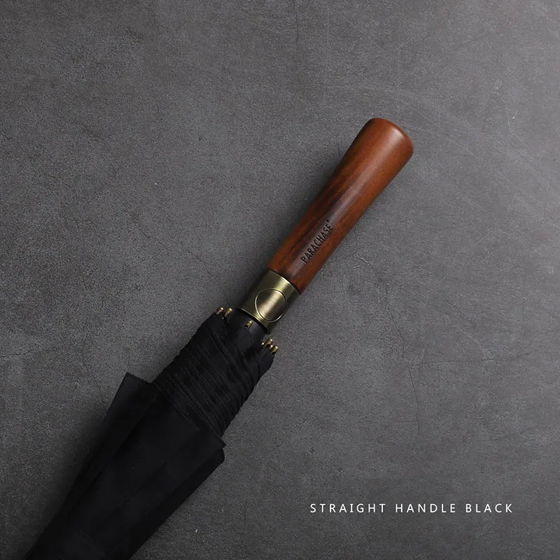 Black-Straight Зонтик grande para hombre, mujer, lluvia, doble capa, a prueba de viento, 8 varillas, манго Ларго, Paraguas automatico - Цвет: Black-Straight