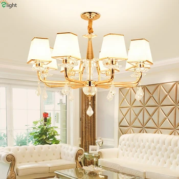 

Modern Lustre Crystal Led Chandelier Lighting Gold Metal Dining Room Led Pendant Chandeliers Lamp Bedroom Hanging Light Fixtures