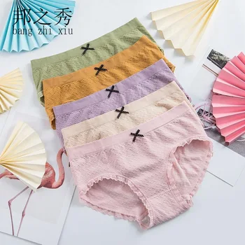 

Explosion models women's thread in the waist underwear breathable briefs cotton solid color cute bow manufacturers wholesale
