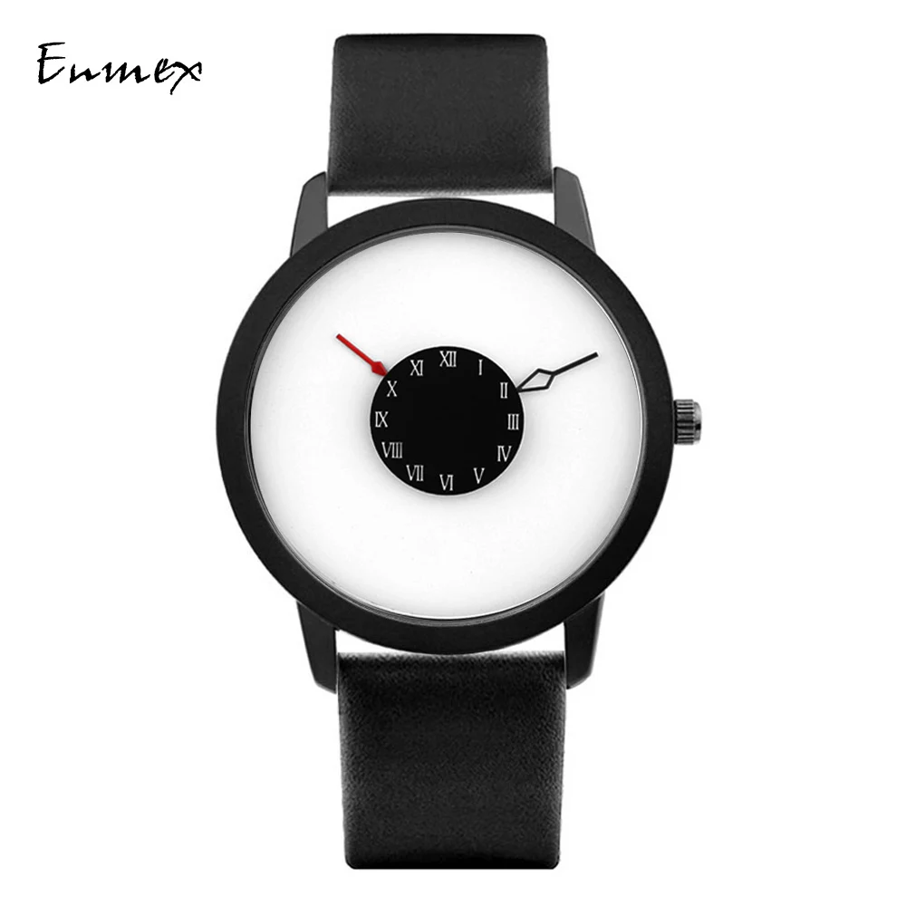 

2019 men gift Enmex brief design creative black color unique design for young fashion unique design clock quartz watches