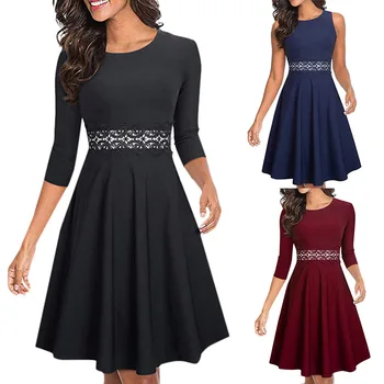 

BGW Elegant Lace Round Neck 3/4 Sleeve Stretchable Cocktail Dress Knee-length A Line Party Dress Vestidos De Fiesta De Noche