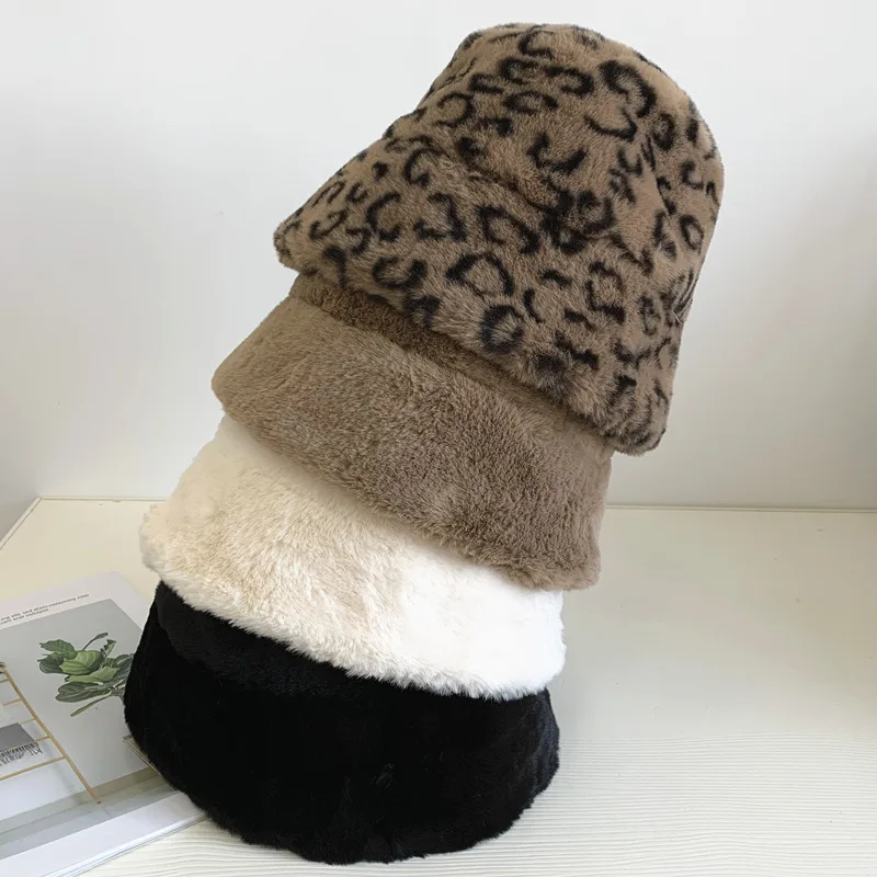 Толстая теплая Женская леопардовая Панама, зимняя женская плюшевая шапка в рыбацком стиле, зимняя шапка в стиле хип-хоп, Панама для девушек, японский милый боб