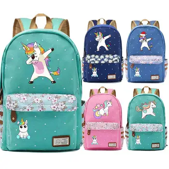 

Kawaii Cute Pony Cartoon Rainbow Unicorn Flowers Dot Boy Girl School bag Women Bagpack Teenagers Canvas Lady Femme Backpack