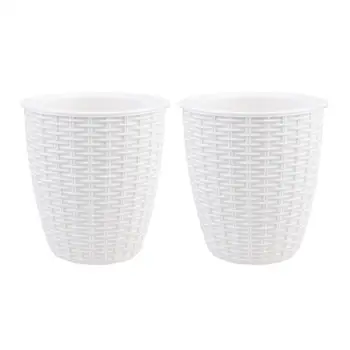 

2Pcs Imitation Rattan Weaving Flower Basins Automatic Water-absorbing Flower Pots Gardening (White -Rattan Weaving Medium Basin)