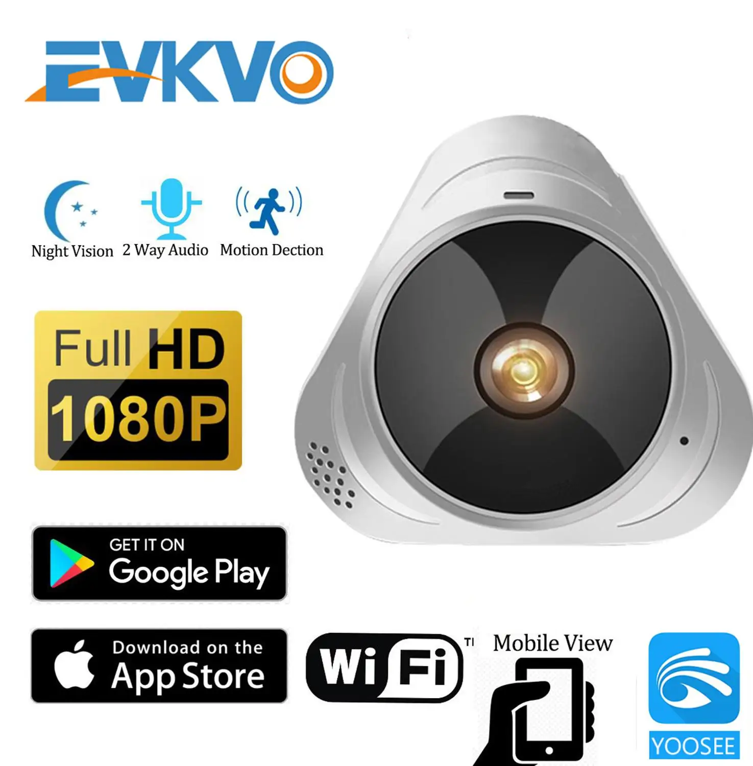 EVKVO WIFI камера 360 градусов панорамная рыбий глаз 1080P HD мини беспроводная IP Домашняя