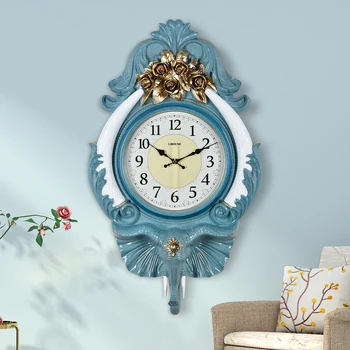 

American Elephant Wall Clock Hanging-clock Living Room Clock Modern European Mute Decorative Quartz Swing Clock Home