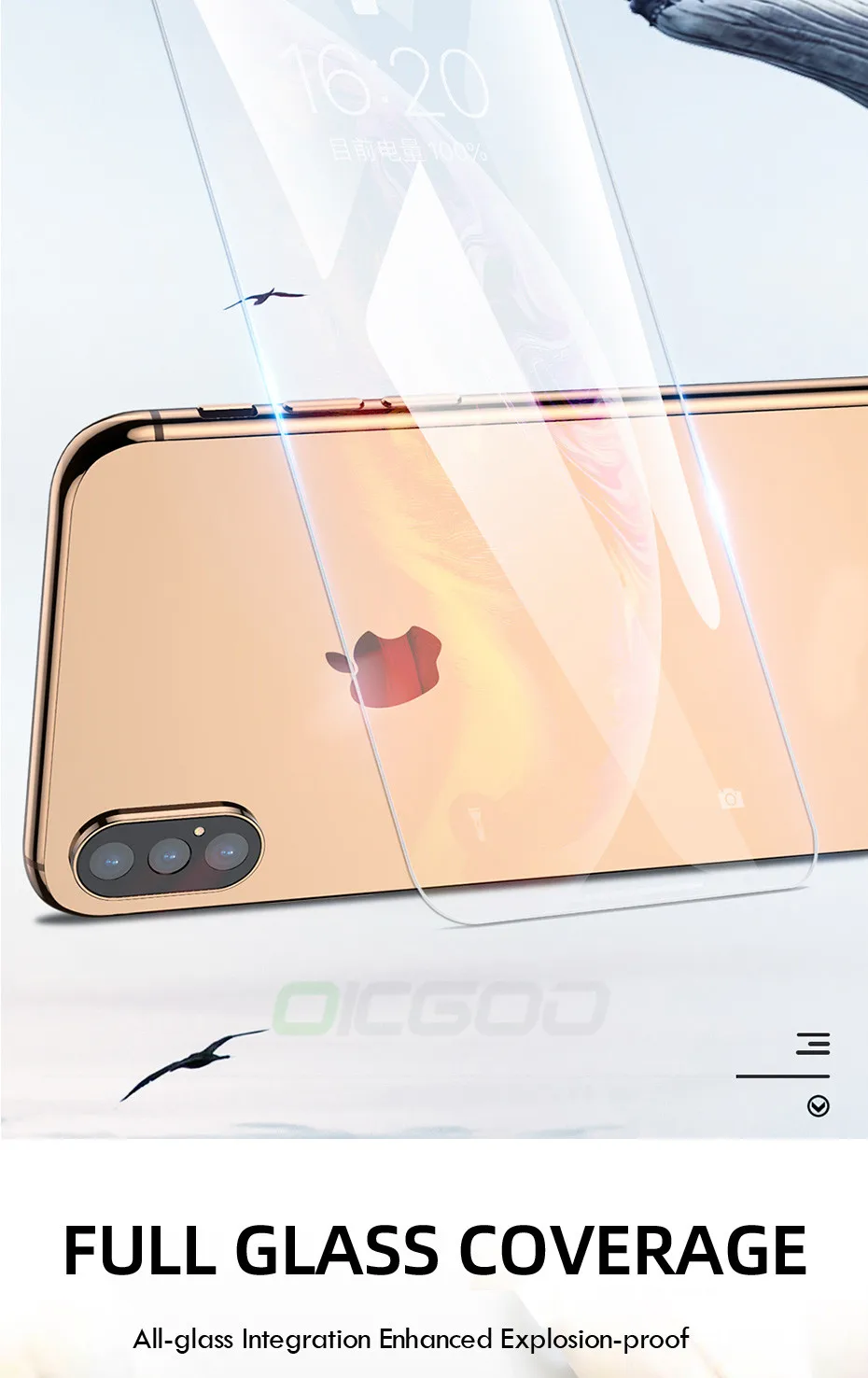 OICGOO 9H HD Защитное стекло для iPhone 7 6 6s 8 Plus, Защитное стекло для экрана для iPhone 11 Pro X XR XS Max, закаленное стекло