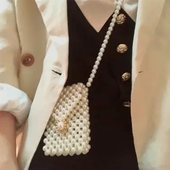 

Fashion Women Pearls Shoulder Flap Handbags Ladies Beads Small Evening Party Bag