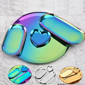 

Set 4pcs Stainless Steel Storage Trays Luxurious Jewelry Necklace Ring Earrings Organizer Plate Food Candy Serving Platter