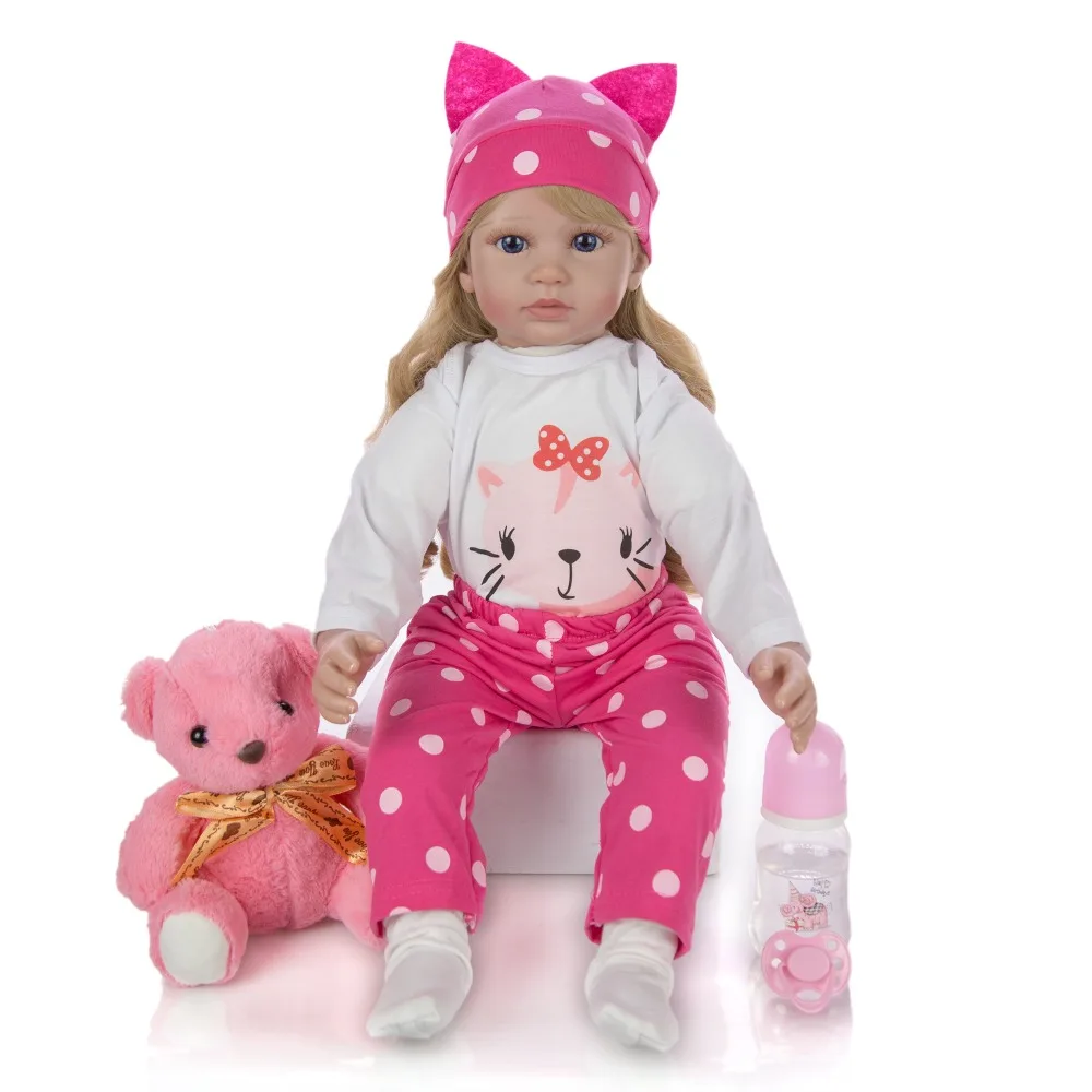 60 см реалистичные куклы новорожденных Мягкие силиконовые виниловые Детские куклы блонд вьющиеся волосы девочка принцесса малыш кукла playmate подарок