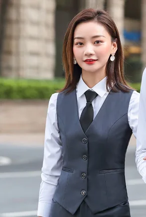 women waistcoat IZICFLY, весна-осень, стиль, серый цвет, деловой стиль, для влюбленных пар, для мужчин и женщин, костюмы с брюками, для офиса, для девушек, Униформа, одежда для работы - Цвет: women waistcoat