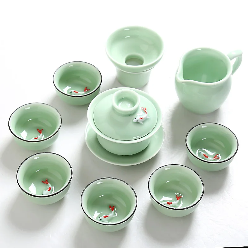 Longquan Celadon Ceramic Tea Set, Fish Tank, Kung Fu Teapot, Teapot, Bowl, Bowl, Teacup,