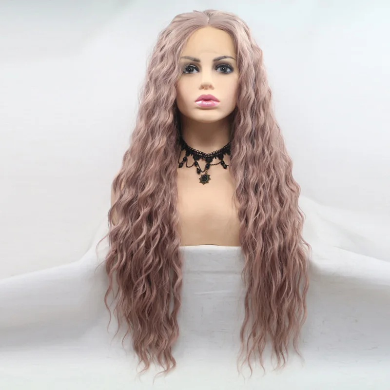 

AOSIWIG Synthetic Long Mix Pink Hair Wig Heat Resistant Afro Kinky Curly Lace Front Wigs For White Black Women Cosplay Lolita