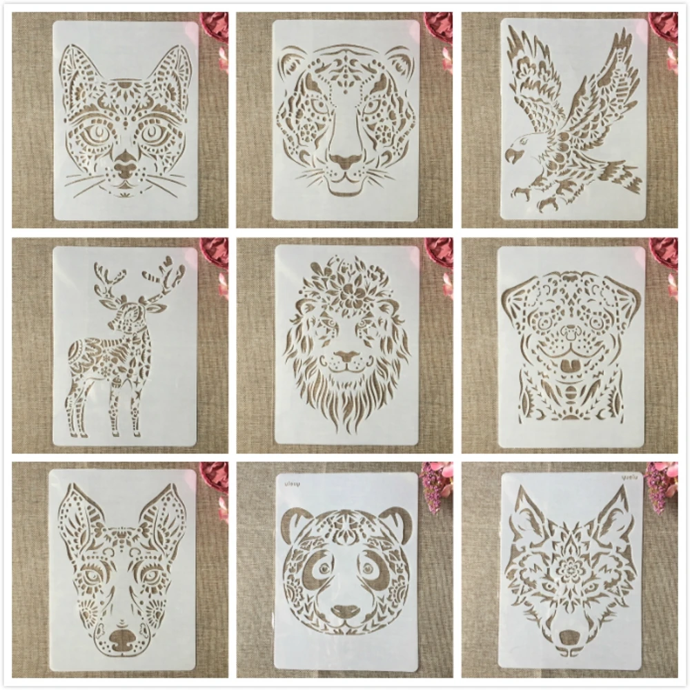 

9Pcs A4 29cm Lion Tiger Deer Animals DIY Layering Stencils Painting Scrapbook Coloring Embossing Album Decorative Template