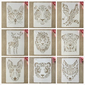 

9Pcs A4 29cm Lion Tiger Deer Animals DIY Layering Stencils Painting Scrapbook Coloring Embossing Album Decorative Template