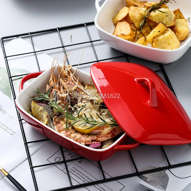 Assiette de cuisson en céramique avec couvercle pour four à micro