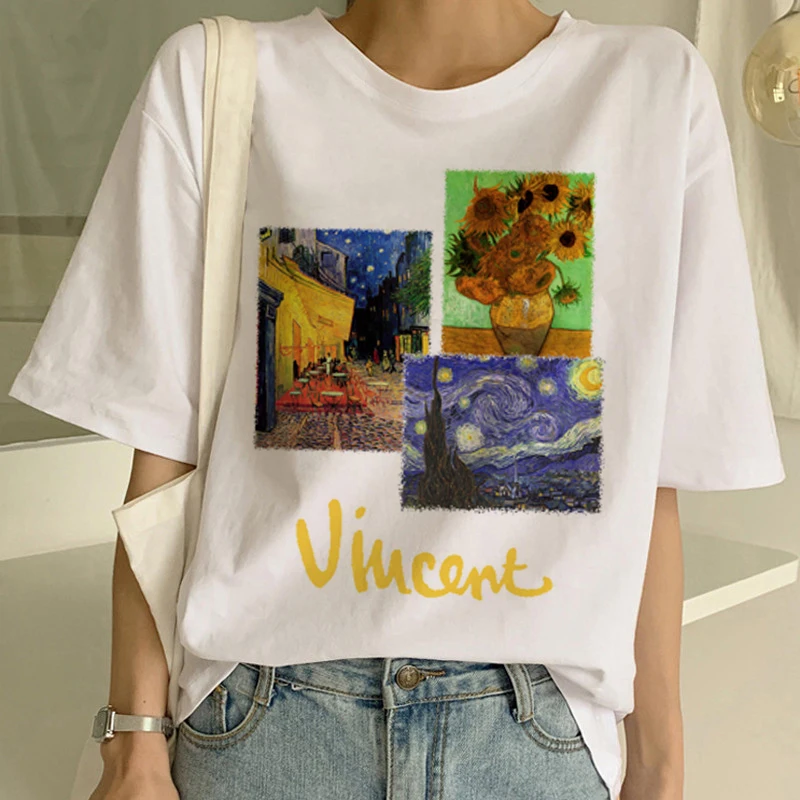 Новая футболка с изображением Ван Гога футболка для женщин с забавным принтом и коротким рукавом Футболка Harajuku Ullzang модные футболки для женщин
