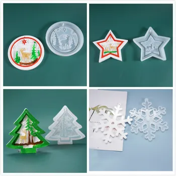 

DIY Crystal Epoxy Mold Christmas Tree Elk Listed Molds Christmas Theme Jewelry Pendant Decorative Tools Resin Silicone Mold