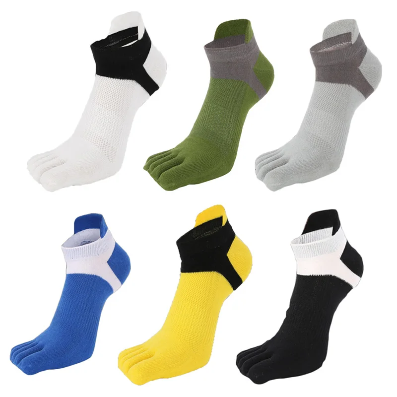 

1/2pair Five Finger Toe Cotton Socks for Men Mesh Breathable All Season Non-slip Stretchy Durable Male Black White Sock Hosiery
