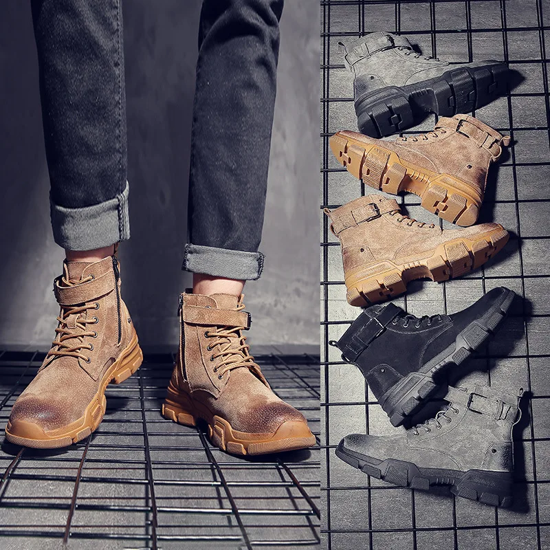

Autumn New Style Martin Boots Ankle Boots Trend England MEN'S Leather Boots Genuine Leather Versatile Workwear Desert Army Boots