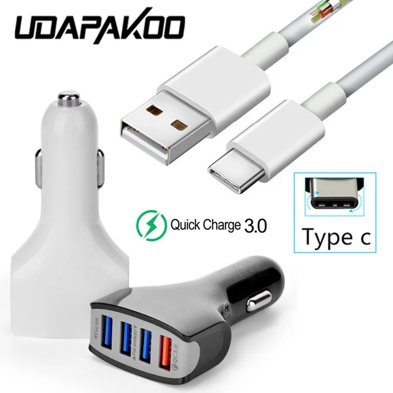 Быстрое зарядное устройство QC 3 0 4 USB быстрое автомобильное + 1 м usb Type C для samsung Galaxy