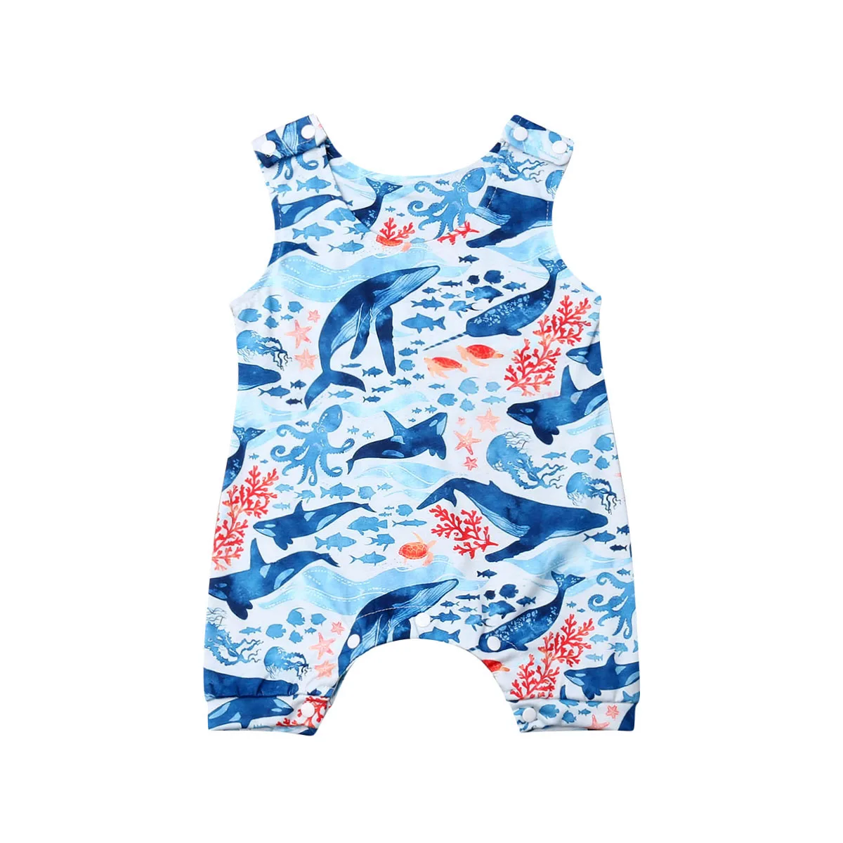 

New Cute Baby Boys Shark Sleeveless Romper Jumpsuit Outfit Summer Clothes