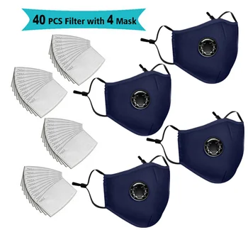 

4pcs Solid Mask +40pcs Filter Reusable Washable Cotton Respirator Face Masks Mouth Cover Mouth Breathable Protective Masks