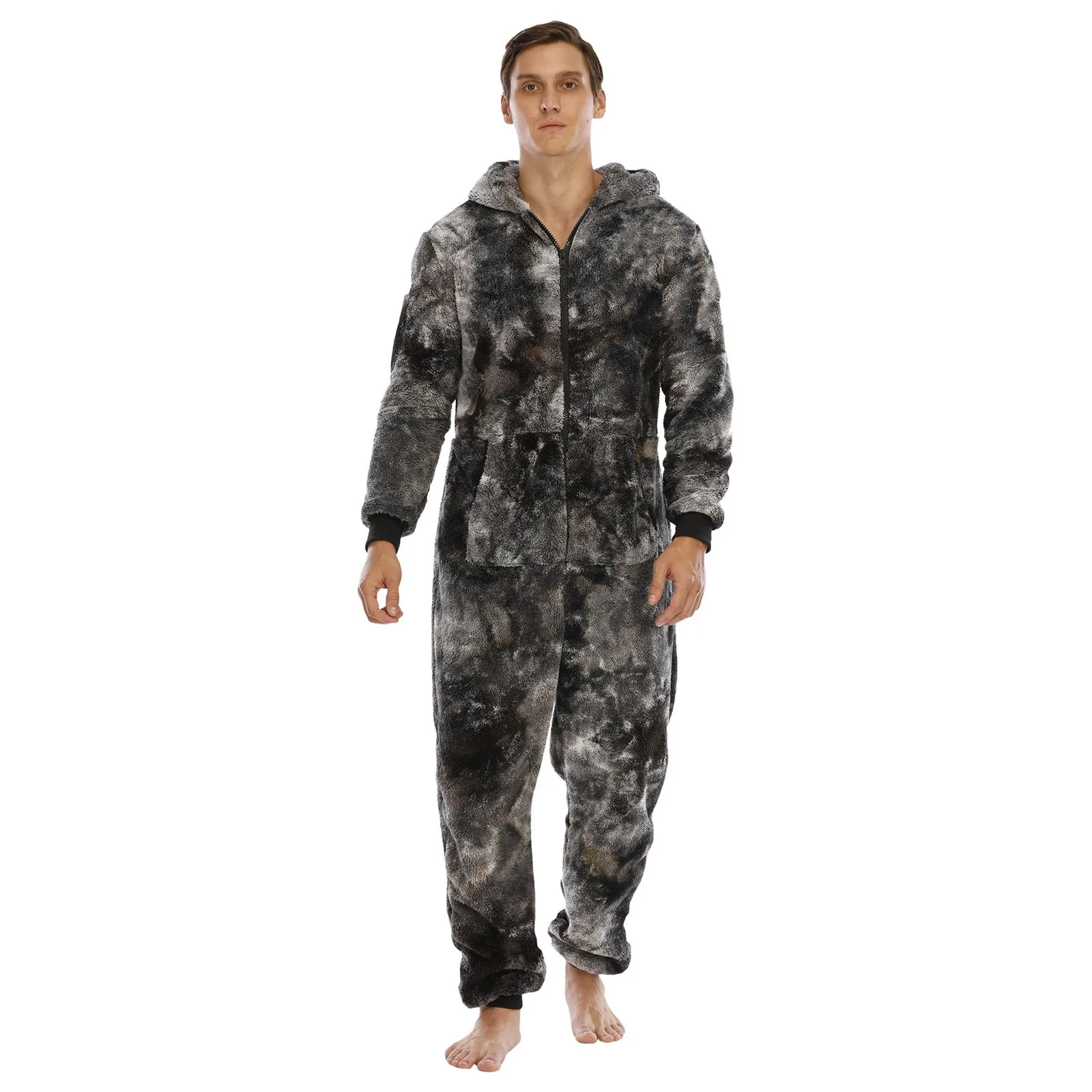 Uomo Warm Teddy Fleece tutina Fluffy Sleep Lounge pigiami per adulti pigiama  monopezzo tute maschili tute con cappuccio per uomini adulti - AliExpress