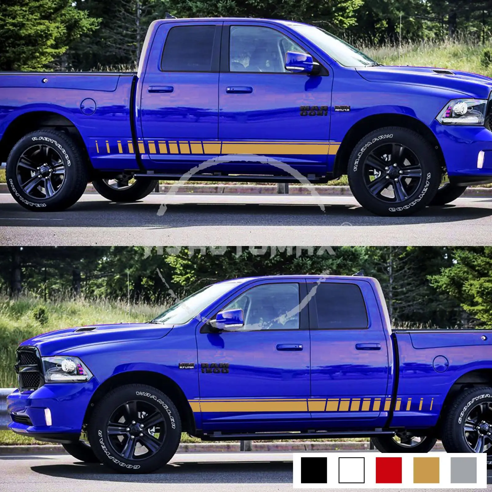 KJAUROMAX для Dodge Ram виниловая боковая полоса комплект Наклейка на дверь Молдинг защита порога черный серебристый белый Пять цветов на выбор
